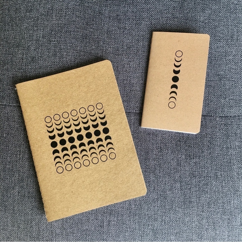 Set/2 Moon Phases Kraft Lined Notebooks, Tan, Black